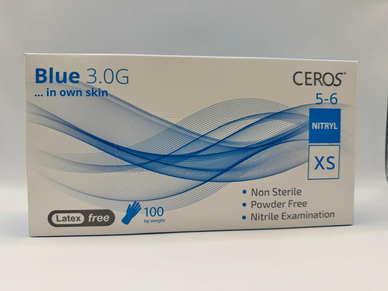 Рукавички нітрилові оглядові нестерильні неприпудрені CEROS Blue 3.0G, XS